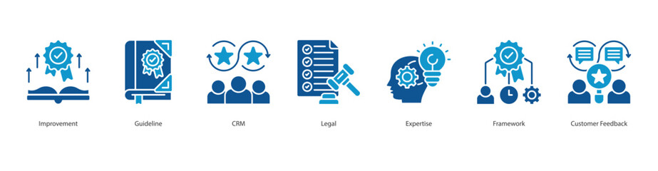 Customer Management banner web icon set vector illustration concept with icon of Improvement, Guideline, CRM, Legal, Expertise, Framework, Customer Feedback