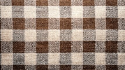 Brown and Cream Checkered Fabric Texture with a Classic Pattern, Ideal for Home Decor, Textiles, and Craft Projects, Showcasing Natural Fiber Weave Detail and Warm Tones