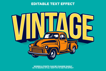 vintage retro style editable text effect with old car illustration for poster or tshirt design