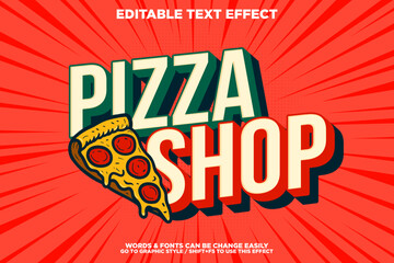 vintage retro style editable text effect with slice of pizza illustration for shop banner