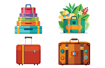 Collection of colorful suitcases isolated on white background perfect for travel vacation and tourism themes © Pixel Art