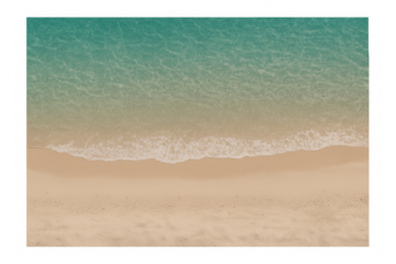 Turquoise waves gently washing pristine sandy shoreline, tranquil coastal landscape with transparent background, ideal for travel imagery