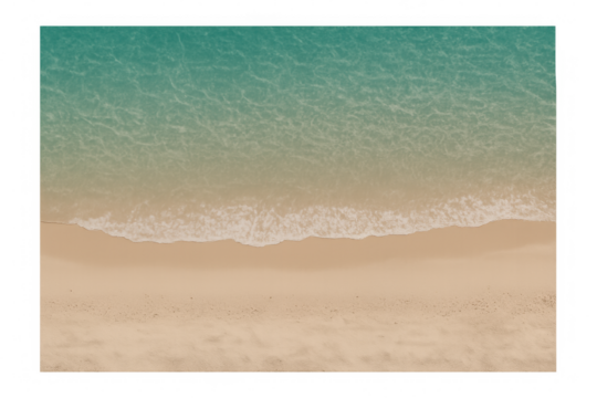 Turquoise waves gently washing pristine sandy shoreline, tranquil coastal landscape with transparent background, ideal for travel imagery