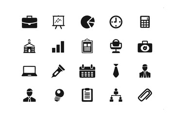 Business Icon Set: A comprehensive array of meticulously crafted icons, symbolizing essential facets of business, communication, and strategic development.