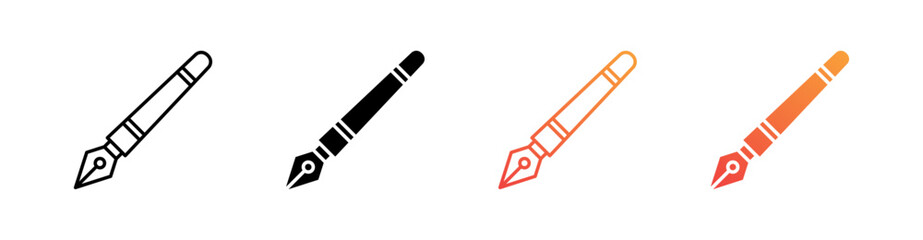 Fountain Pen Multiple Style Icon Set Vector 