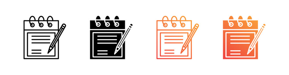 Notepad Multiple Style Icon Set Vector 