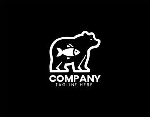 Obraz premium Powerful Bear and Fish Wild Nature Hunter Catch Vector Logo Design