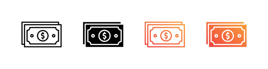 Money Multiple Style Icon Set Vector 