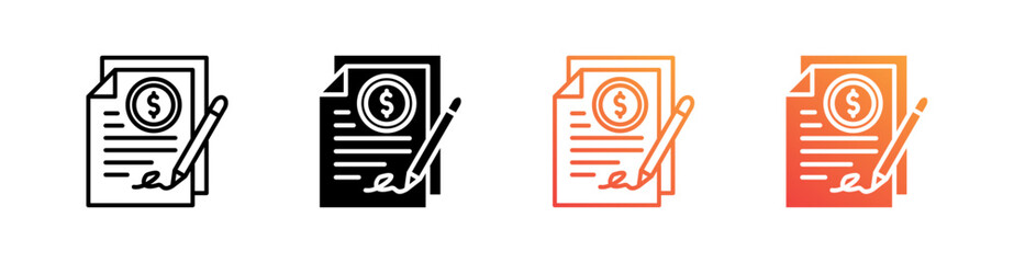 Loan Agreement Multiple Style Icon Set Vector 