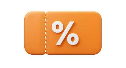 Orange 3D Discount Voucher Icon - Instant Savings Coupon, Isolated on White or Transparent Background