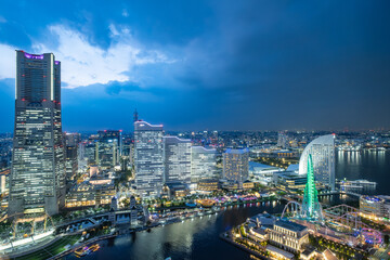 日本の神奈川県横浜市みなとみらいの夜景