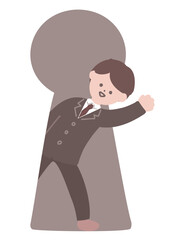 鍵穴からビジネスマンがひょっこり出てくるイラスト