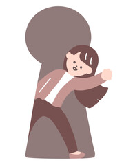 鍵穴からビジネスウーマンがひょっこり出てくるイラスト