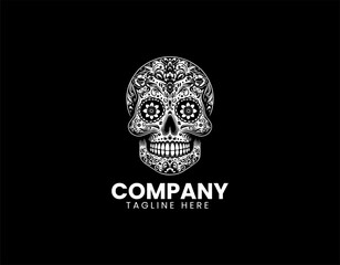 Elegant Skull with Floral Motif Mysterious Beauty Nature's Cycle Vector Logo Design