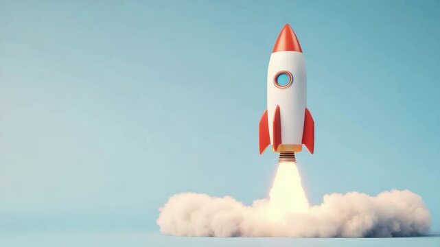 Rocket launch with smoke and flame blue sky, showcasing advanced space flight technology, exploration, and futuristic innovation for modern travel and adventure background clouds lift off power