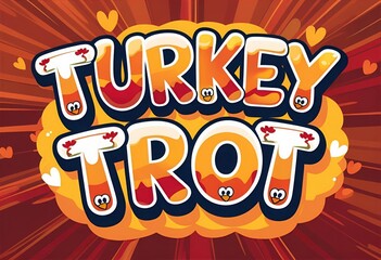 Colorful and Cute Turkey Trot Text Design with Fun Footprints in Comic Style