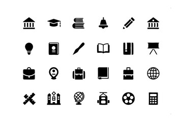 Educational Icons: A comprehensive collection of educational icons, featuring symbols of knowledge, learning, and academic pursuits in a simple yet elegant style.