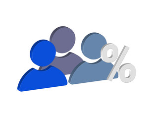 Simple 3D illustration of group icons with percentage sign, PNG format, transparent background