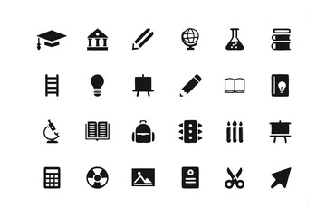 Education Icon Set: A comprehensive set of essential education icons, perfectly suited for educational websites, presentations, or any project needing visually engaging educational elements.