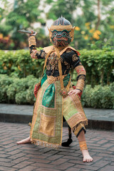Enacting the ramayana khon dance thailand cultural performance traditional setting artistic...