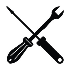Stylized crossed silhouette of a screwdriver and pliers a classic tool combination for manual labor and diy projects