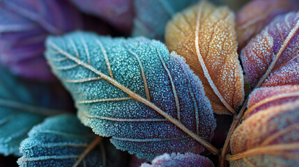 Autumn Leaves Coated in Frost, Pastel, Closeup, Background Texture Wallpaper