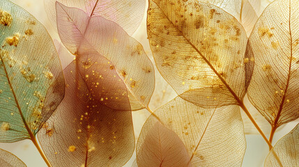 Translucent Autumn Leaves with Visible Veins and Pollen, Background Texture Wallpaper
