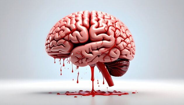 Ruptured blood vessel in the brain hemorrhagic stroke medical illustration neuroanatomy health concept