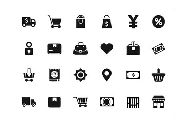 E-commerce Icons: A set of minimalist e-commerce icons in a modern and sleek design, perfect for web design, mobile app interface, and marketing materials.