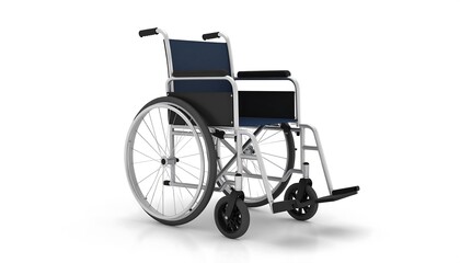 Fototapeta premium Silver Wheelchair with Blue Seat on White with Isolated Medical Equipment Concept.