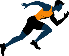 Vector silhouette of a man sprinting in place (warmup) with white background.