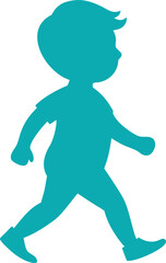 Vector silhouette of a toddler walking as exercise symbol (family fitness) with white background.