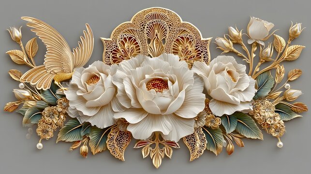 Ornamental floral carving with majestic roses high resolution Wallpaper
