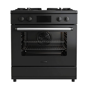 3D black oven icon isolated on transparent background. PNG