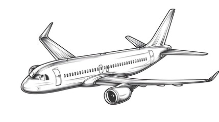 Airplane Illustration Vector Line Art Commercial Aviation Detailed Design Isolated On White