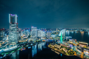 日本の神奈川県横浜市みなとみらいの夜景