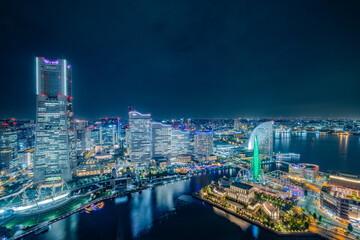 日本の神奈川県横浜市みなとみらいの夜景