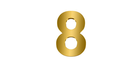 Number 8 with 3D Metallic Gold effect and gradients 