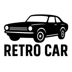 Black and white silhouette vector of a retro car on white background