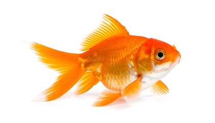 Vibrant Orange Goldfish Isolated on White Background  Aquarium with Pet, and Aquatic Life.