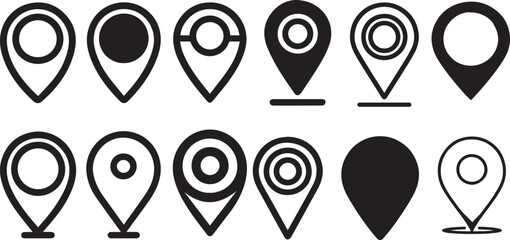 isolated location pin icon in editable stroke, outline, and filled styles. for navigation, maps and geolocation designs in apps, websites and user interfaces