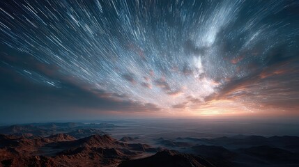 Night sky timelapse with streaking stars deep horizon and vast open sky ideal for astronomy visuals and dreamy outdoor themes