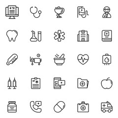 Collection of Basic Medicare Related Vector Line Icons. Contains Icons like Ambulance, Doctor, Hospital, Medicine and more. Editable stroke. 48x48 pixels