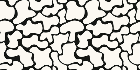 Cartoon kid seamless pattern with clouds. Liquid amoeba shaped forms. Colorful freeform blotches, organic shapes. Groovy childish abstract design for cover, poster, banner, label, wrapping.