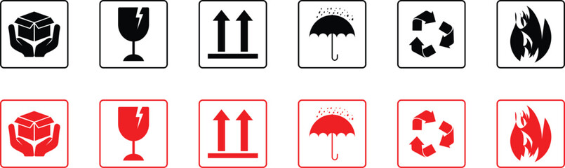 Set of Fragile Handling and Packaging Symbols.