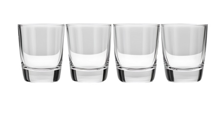 Realistic four empty glassware set isolated on transparent background suitable for bar promotions, ecommerce listings, and lifestyle visuals