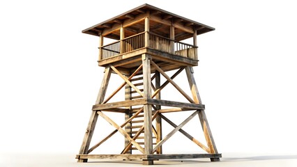 a tall wooden watchtower with a weathered, aged appearance isolated on white background