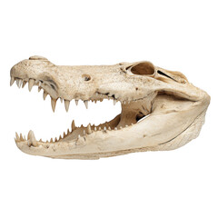 Obraz premium Crocodile skull with sharp fangs isolated on white background, Crocodile or Alligator skull isolated on white and transparent background