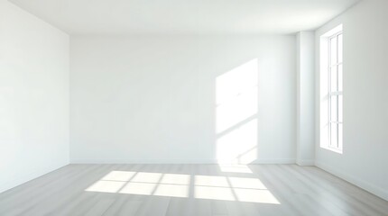 Fototapeta premium Minimalist White Room with Window and Sunlight for Interior Design Use