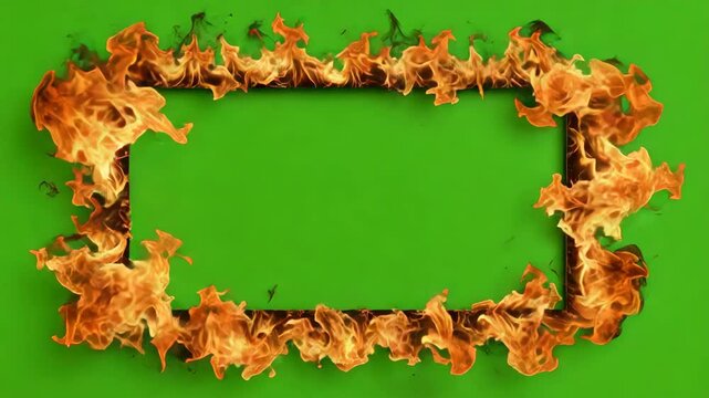 A fiery frame showcasing a vibrant fire display, perfect for various creative applications. The central empty rectangle makes it adaptable to all kinds of uses.